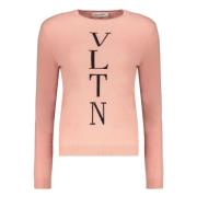 Valentino Garavani Räfflad crew-neck tröja med logga Pink, Dam