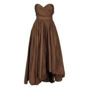 Pinko Brun Taffeta Midi Klänning Korsett Brown, Dam