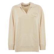 Twinset Bomull V-ringad tröja med logopatch Beige, Dam