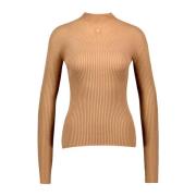 Courrèges Lätt Ribbstickad tröja med Mockneck Brown, Dam