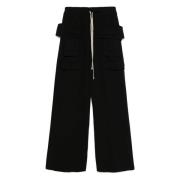 Rick Owens Svarta Wide Leg Cargo Byxor Black, Herr