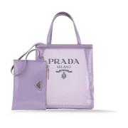 Prada Paillett Handväska med Läderkant Purple, Dam