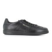 Santoni Svart lädersneaker hantverk Black, Herr