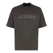 Jacquemus Bomull Crew-neck T-shirt, Ribbad Krage Brown, Herr