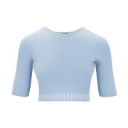 Elisabetta Franchi Logotyp Stickad Topp Kortärmad Blue, Dam