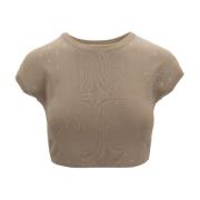 Elisabetta Franchi Cropped Top med Glasdekorationer Beige, Dam