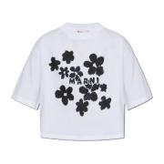 Marni T-shirt med blommigt motiv White, Dam