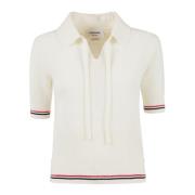 Thom Browne Merino Wool Polo med nyckelhålsringning White, Dam