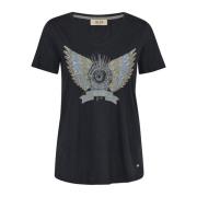 MOS MOSH Deco Tee Top med pärlmotiv Blue, Dam