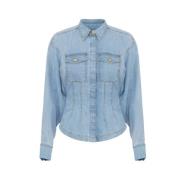 Elisabetta Franchi Denim Peplum Skjorta Clear Blue Blue, Dam