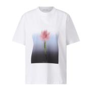 Samsøe Samsøe Tulip Print Loose Fit Cotton T-Shirt White, Dam