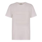 Elisabetta Franchi Räfflad crew-neck T-shirt med spetsinsatser White, ...