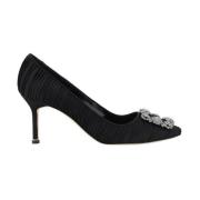 Manolo Blahnik Elegant Siden Satin Kristallpumps Black, Dam