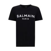 Balmain Monogram Bomull T-shirt med Axelknappar Black, Dam