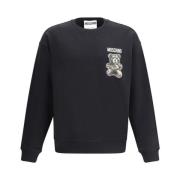 Moschino Teddy Bear Bomullströja med Ribbad Crew Neck Black, Herr