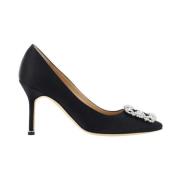 Manolo Blahnik Satinpumps med Kristallspänne Black, Dam