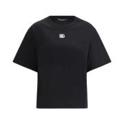 Dolce & Gabbana Broderad bomullst-shirt för kvinnor Black, Dam