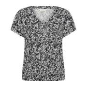 Part Two Rose Print V-ringad T-shirt Black, Dam