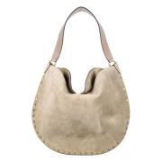 Isabel Marant Beige Mocka Hobo Handväska med Guld Studs Beige, Dam