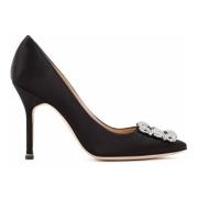 Manolo Blahnik Svart Satin Kristallutsmyckade Pumps Black, Dam