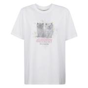 Ganni Vit Kittens Grafisk Avslappnad T-shirt White, Dam