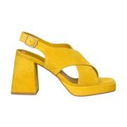 ALMA EN PENA Korsrem Fyrkantig Klack Sandal Yellow, Dam