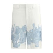 Givenchy Hawaiian Linen Bermuda Shorts med Prints Multicolor, Herr