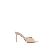 Amina Muaddi Transparent Mesh Stiletto Häl Sandaler Beige, Dam