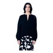 Marni Signatur Topstitch V-ringad Sweatshirt Black, Dam