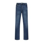 Diesel Klassiska Femficksjeans med Läderpatch Blue, Herr