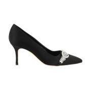 Manolo Blahnik Satinpumps med Strasspänne Gray, Dam