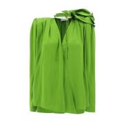 Magda Butrym Silke Wrap Blus med Applique Detalj Green, Dam