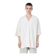 Rick Owens Enkel Stickad V-ringad Bomull T-shirt Beige, Herr