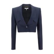 Chloé Monokrom Mönstrad Ull Blazer Jacka Blue, Dam