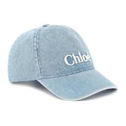 Chloé Blå Denim Broderad Logotyp Hatt Blue, Dam