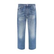 Valentino Metallplakett Bomullsjeans med Läderpatch Blue, Herr