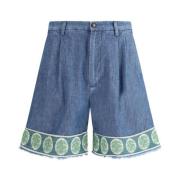 Valentino Broderade Denim Shorts med Fransad Nederkant Blue, Herr