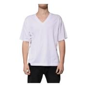 Dolce & Gabbana Vit Bomull V-ringad Logot-shirt White, Herr