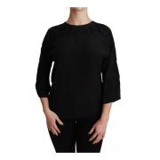 Dolce & Gabbana Svart Blommig Sidenbroderad Blus Black, Dam