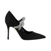 Manolo Blahnik Jeweled Silk Satin Pumps Black, Dam