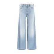 Mother Högmidjade Wide-Leg Jeans med Bältesöglor Blue, Dam