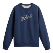 Woolrich Blå Ribbstickad Tröja med Tryckt Logotyp Blue, Herr