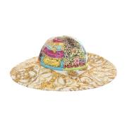 Moschino Canvas Scarf Print Wide Brim Hat Multicolor, Dam