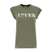 Pinko Crew-neck Bomull T-shirt med Lover Print Green, Dam