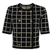 Elisabetta Franchi Jacquard Cardigan med 3/4 Ärm Black, Dam