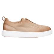 Santoni Beige Slip-On Läder Sneakers Beige, Herr