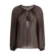 Tom Ford Silk Georgette Blus med Djup Halsringning Brown, Dam