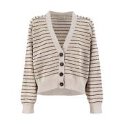 Brunello Cucinelli Randig Cardigan med Luminous Tråd Brown, Dam