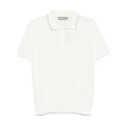 Canali Finstickad Polo Beige White, Herr