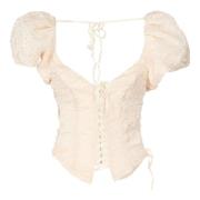 For Love & Lemons Puffärm Korsett Topp Kräm Beige, Dam